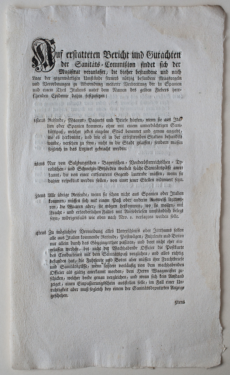 1805 Augsburger Verordnung (page 1) – Yellow fever